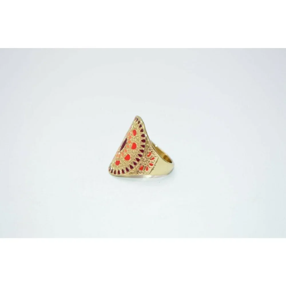 Pink Purple Enamel Flower Gold Tone Statement Ring